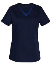 M7660 Ladies V-Neck Contrast Trim Scrub Top