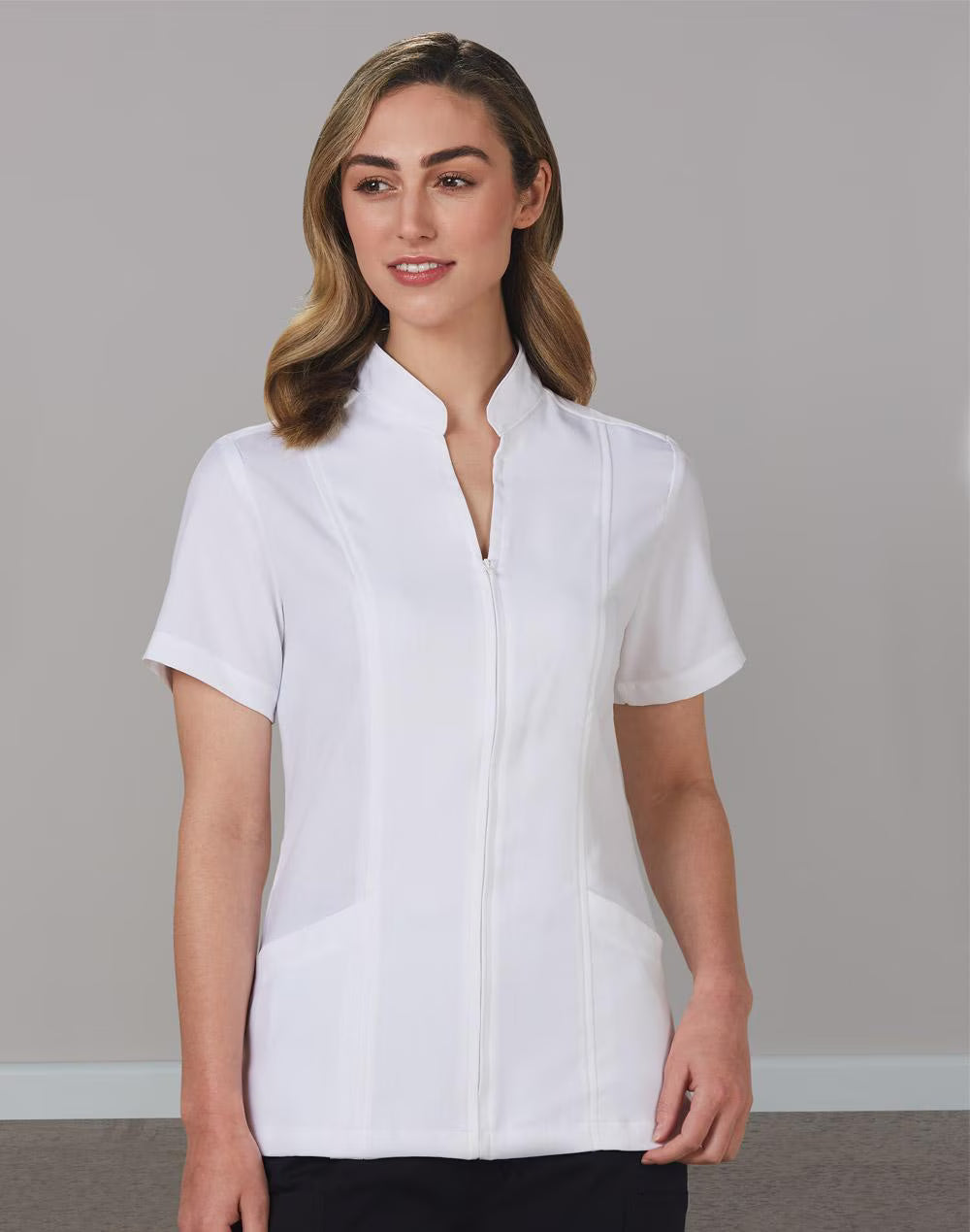 M8636S Women’s Full Zip Front Short Sleeve Tunic