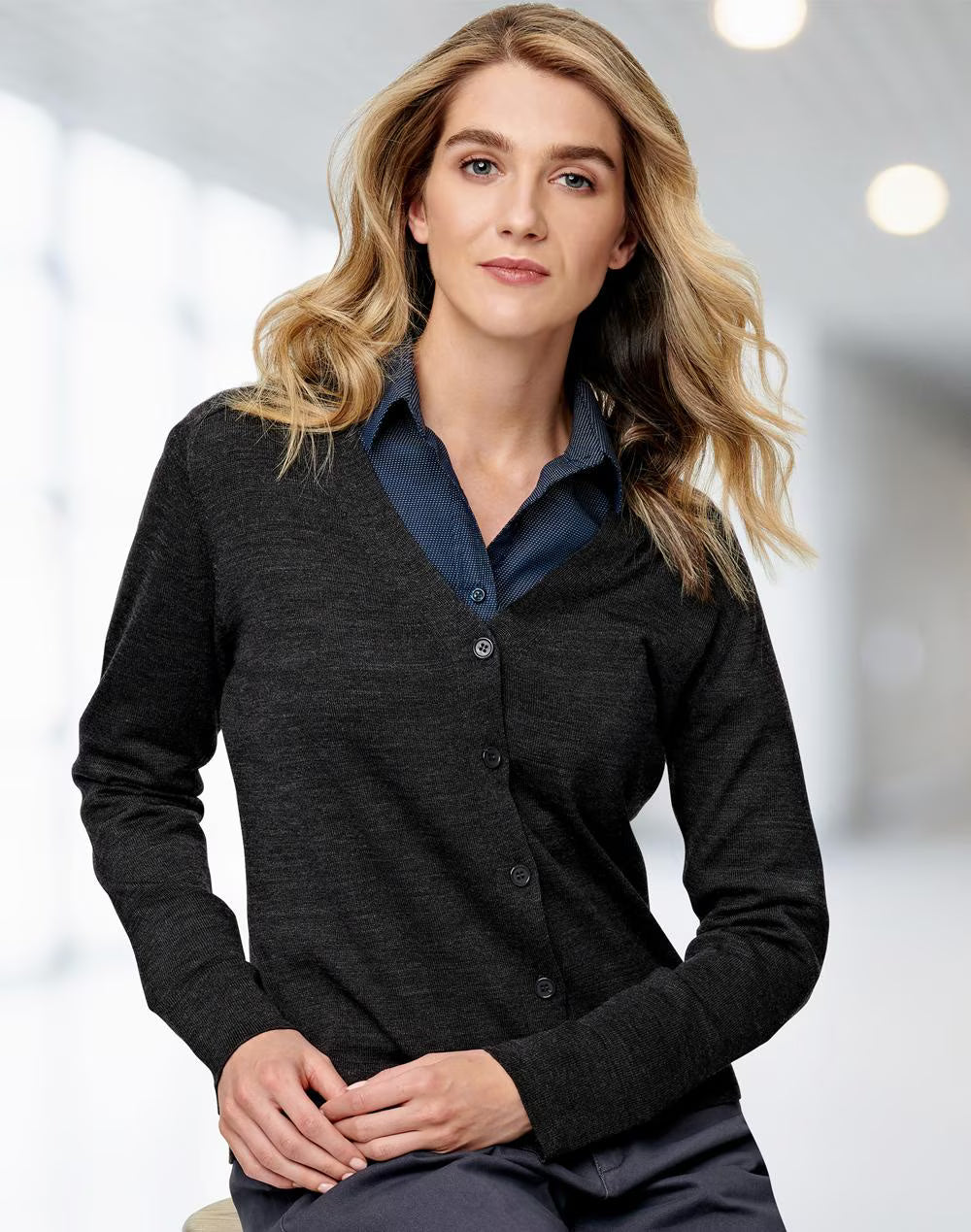 M9602 Women’s V-Neck Long Sleeve Cardigan
