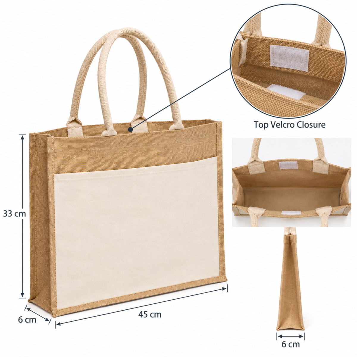 OCBBP1011 Calico Pocket Jute Tote Bag