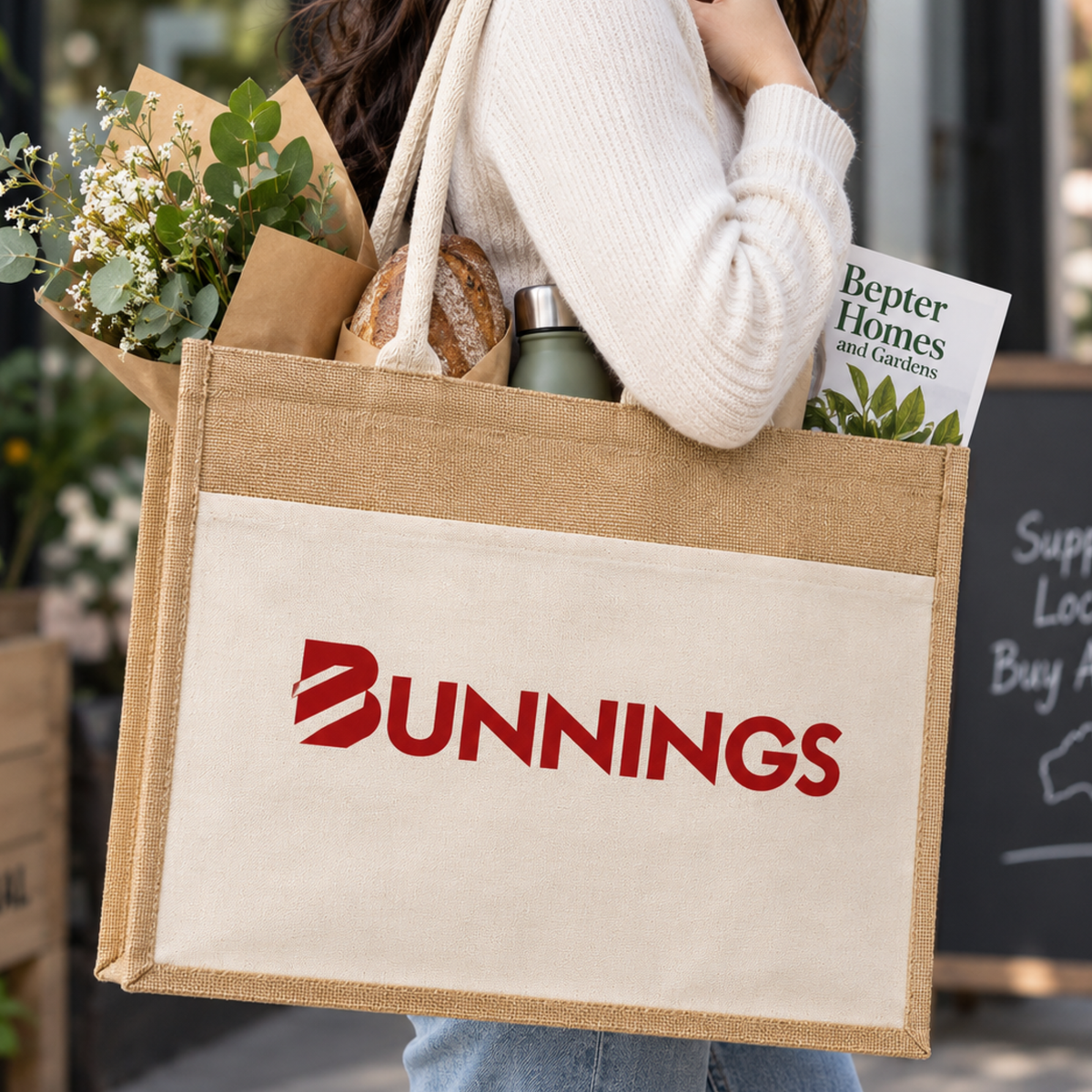 OCBBP1011 Calico Pocket Jute Tote Bag