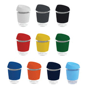 PS2223M Moama Glass Coffee Cup 350ml With Silicone Lid and Band