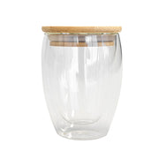 PS2232 350ml Double Wall Glass Cup With Bamboo Lid