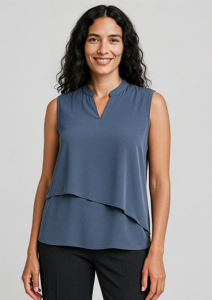 Seville Womens Sleeveless Layered Blouse