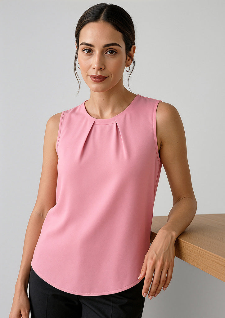Estelle Womens Sleeveless Pleat Detail Blouse