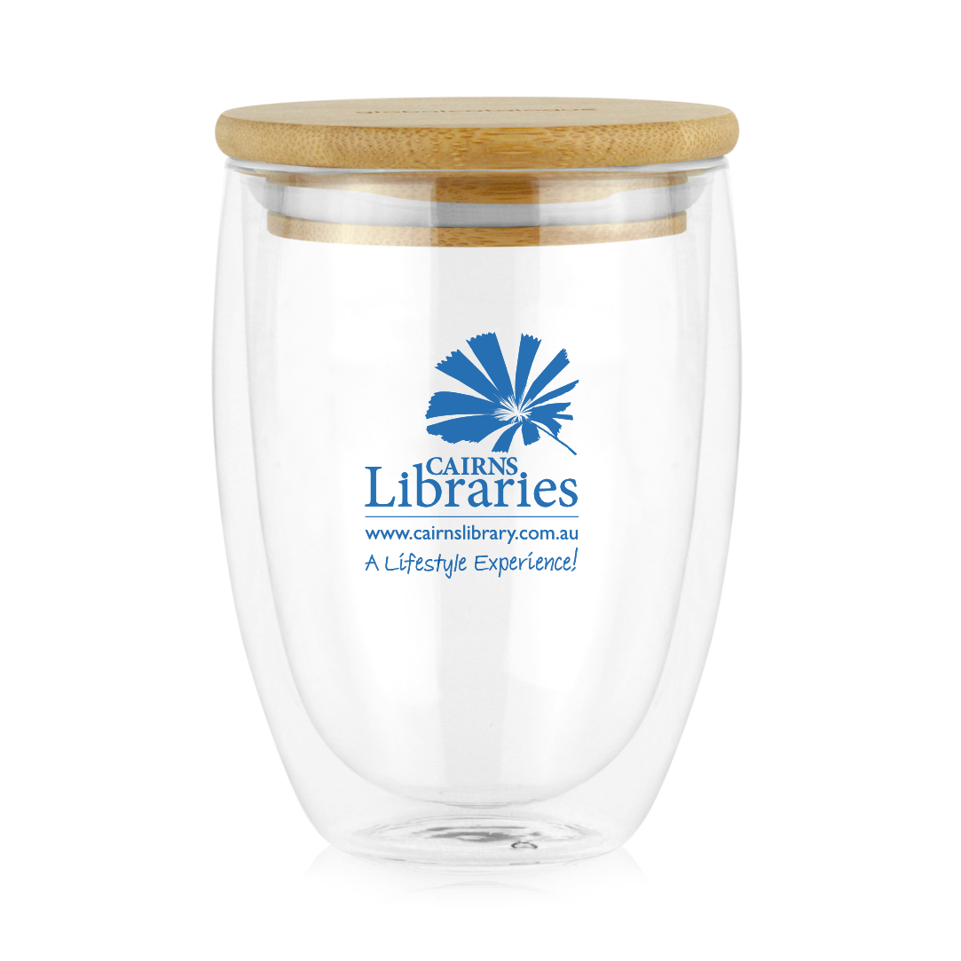 Amiens Double Wall Coffee Cup Glass 350ml – With Bamboo Lid