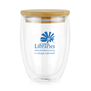 Amiens Double Wall Coffee Cup Glass 350ml – With Bamboo Lid